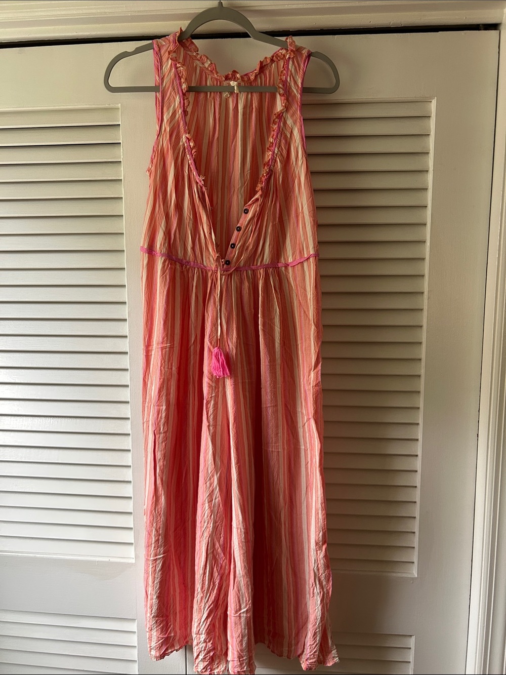 Anthropologie Peach and Pink Striped Ruffle-Trim Top
